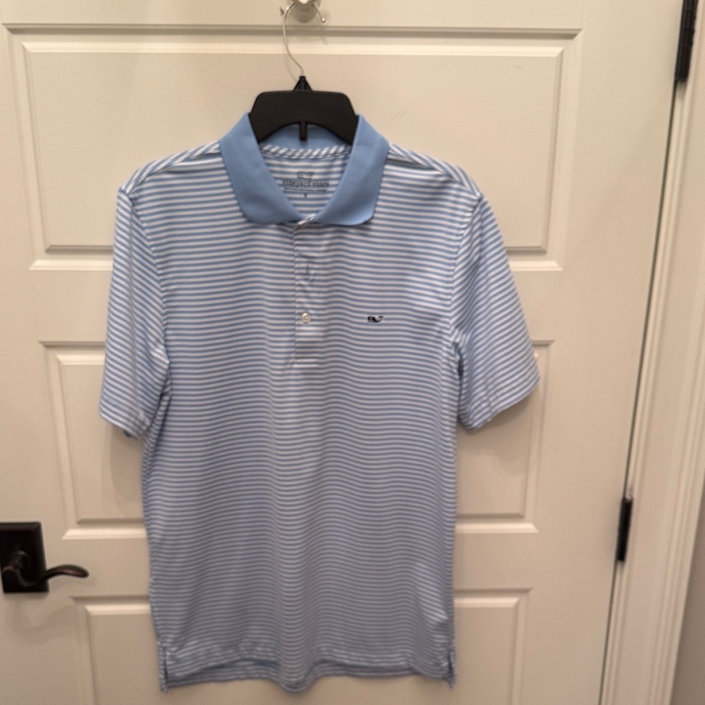 Vineyard Vines Men's Light Blue Striped Polo Shirt